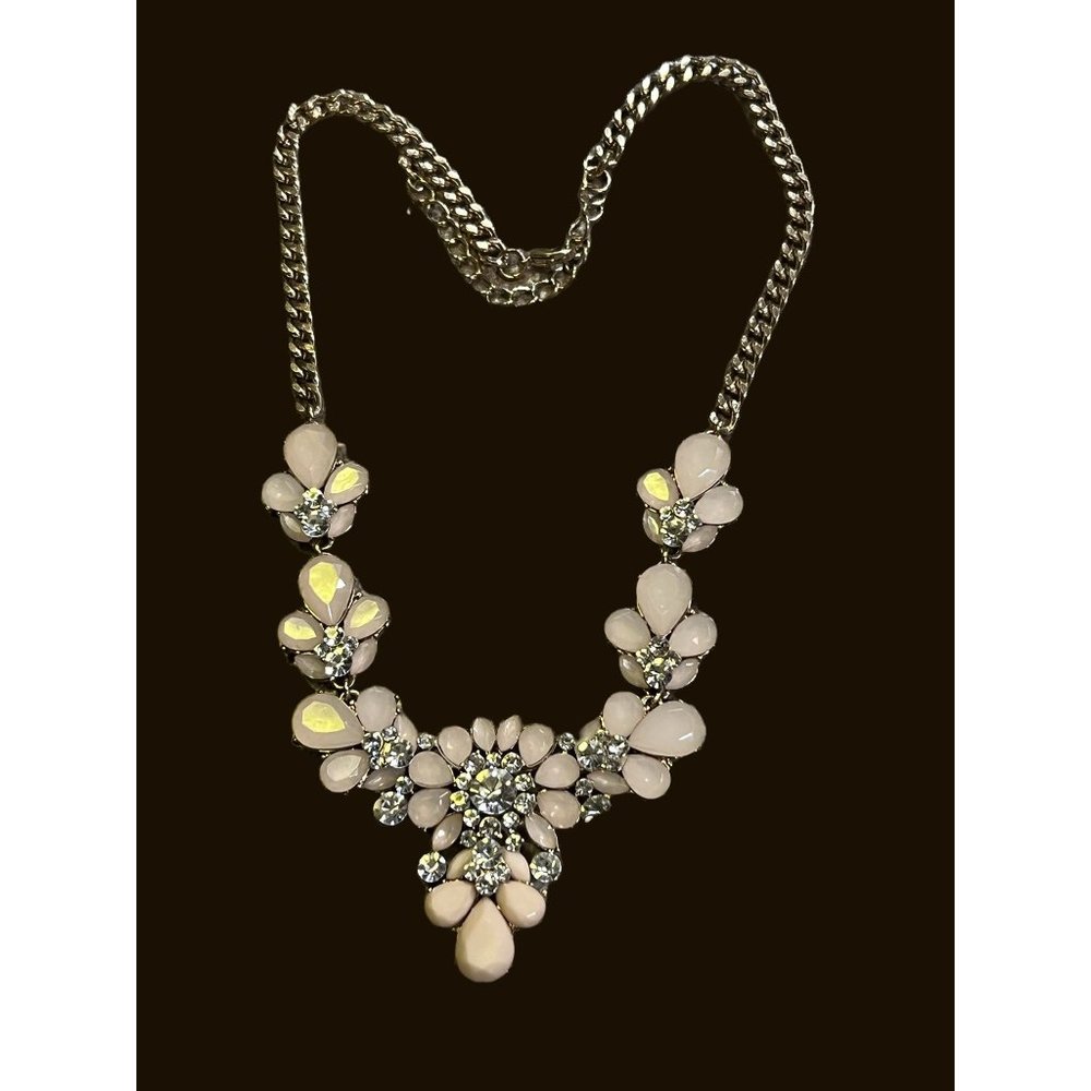 Gold Tone heavy chain necklace Pink rhinestones clear stones adjustable 20"